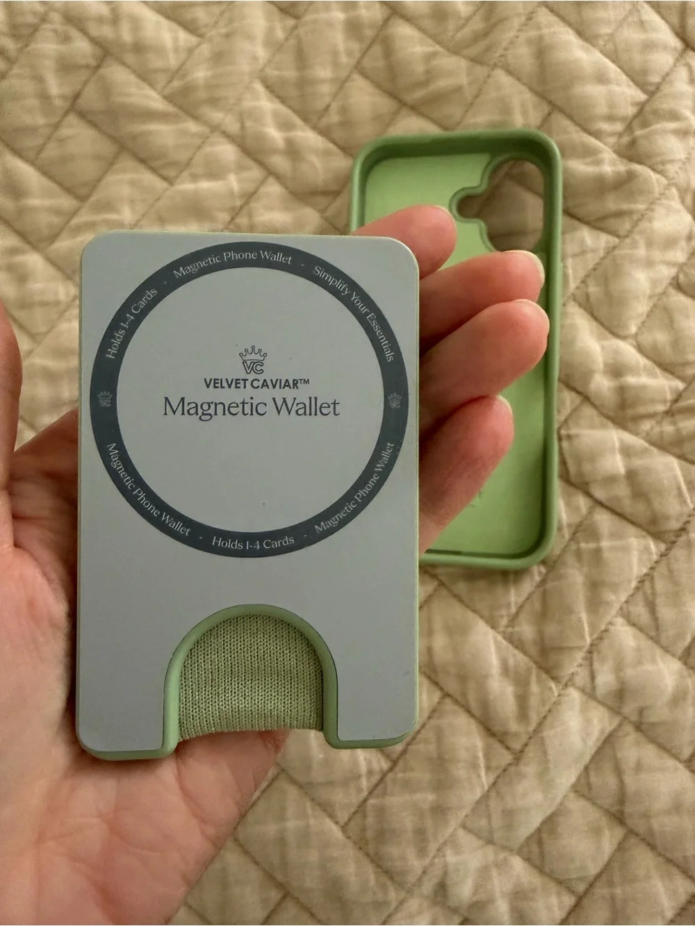 Velvet Caviar Sage Green & White Checkerboard Phone Case with Card Slot